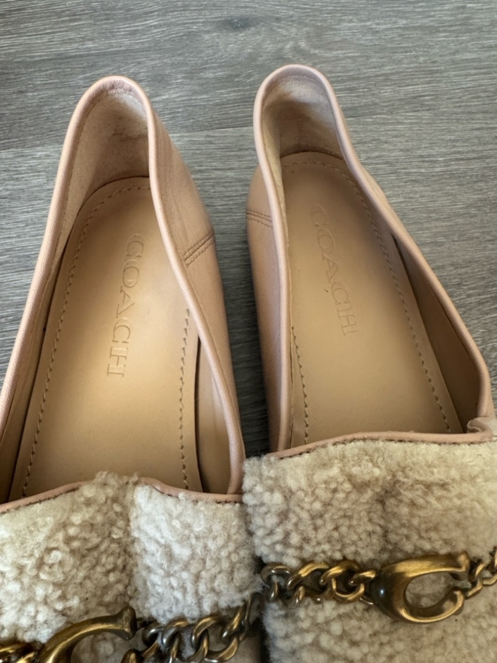 Coach Women's Pink Helena Shearling-Trim Loafers with Chain Accent in Pale Blush - Picture 2 of 9